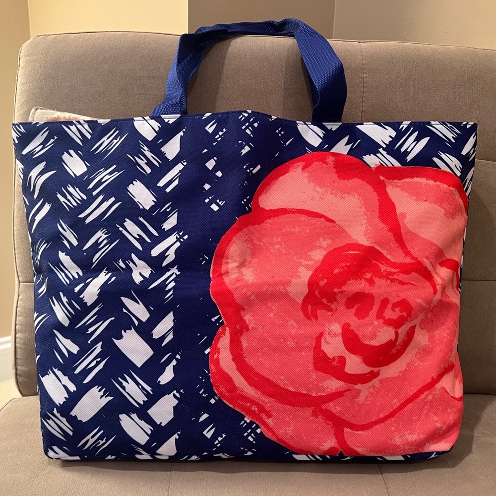 Lancôme 🍒 Floral Tote Bag - Navy and Red